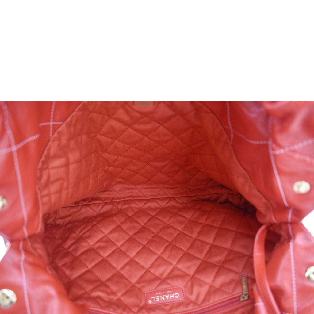 Chanel 22 Large Shiny Calfskin Quilted Leather Tote Bag Red