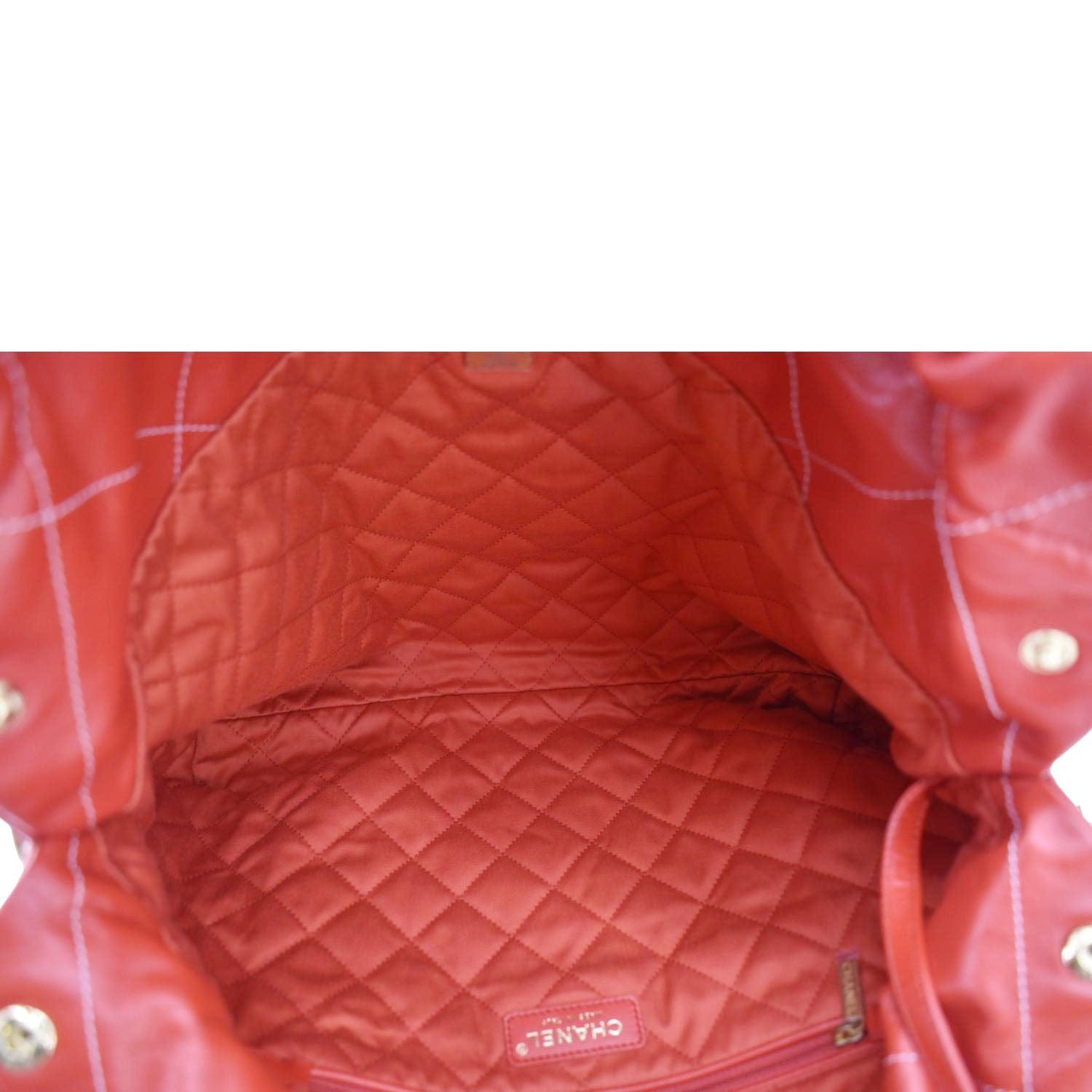 Chanel 22 Large Shiny Calfskin Quilted Leather Tote Bag Red