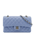 Chanel Classic Medium Double Flap Quilted Leather Shoulder Bag Light Blue