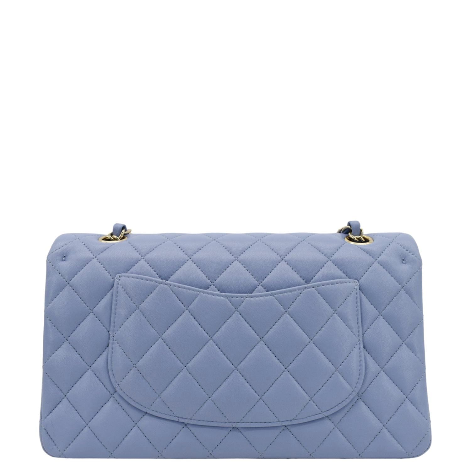 Chanel Classic Medium Double Flap Quilted Leather Shoulder Bag Light Blue