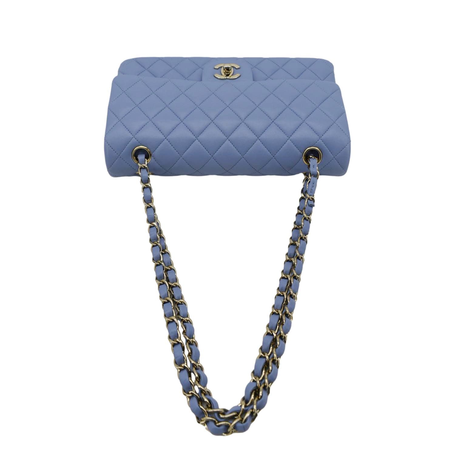 Chanel Classic Medium Double Flap Quilted Leather Shoulder Bag Light Blue