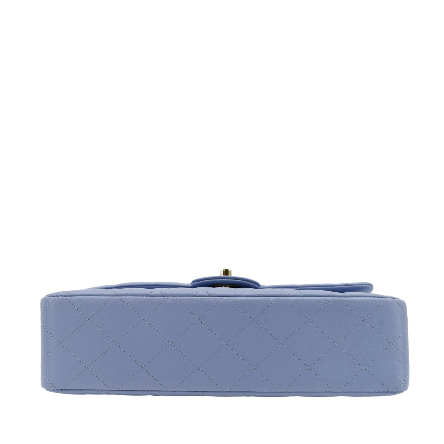 Chanel Classic Medium Double Flap Quilted Leather Shoulder Bag Light Blue