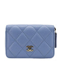 Chanel Classic Zipped Quilted Leather Wallet Light Blue