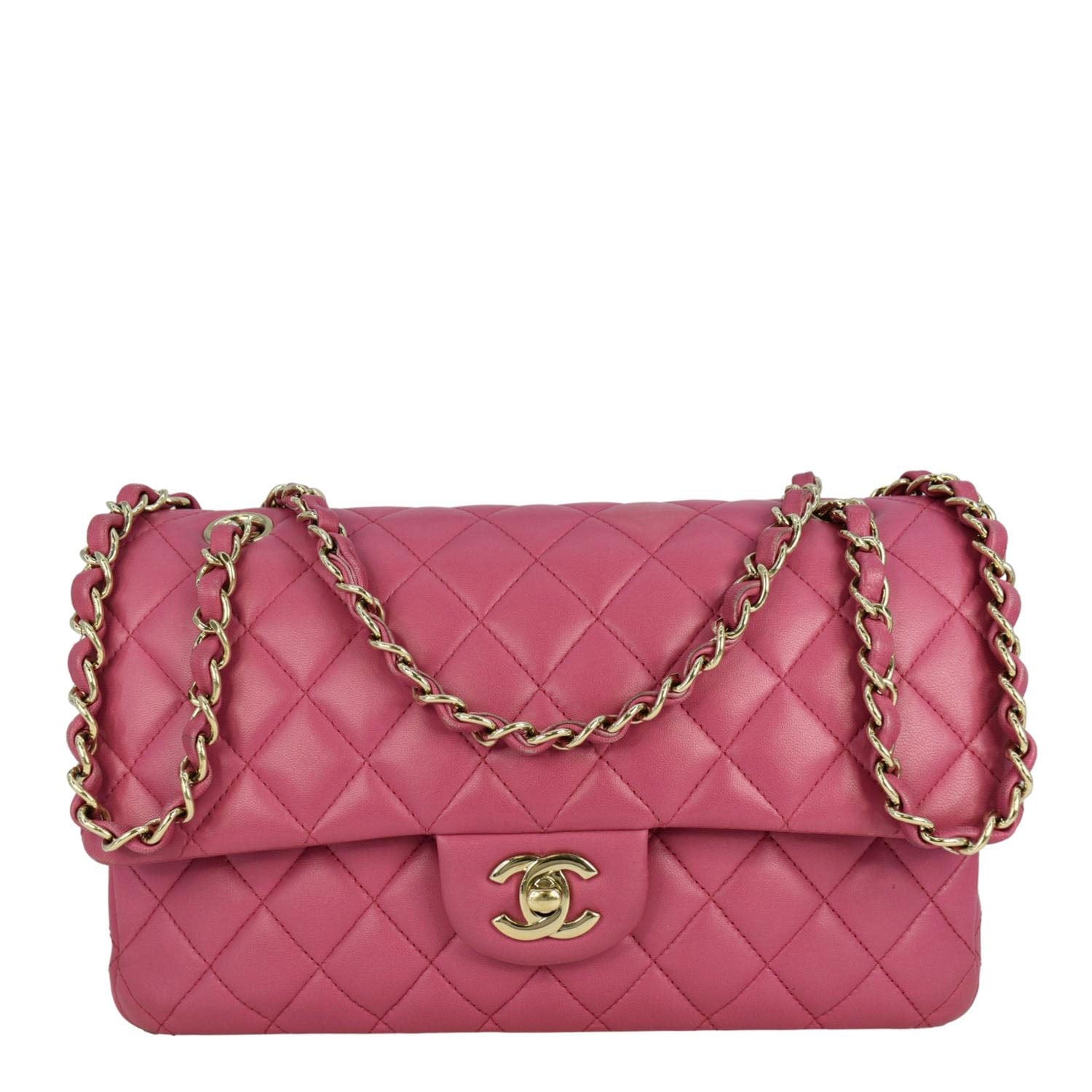 Chanel Classic Double Flap Medium Quilted Leather Shoulder Bag Pink