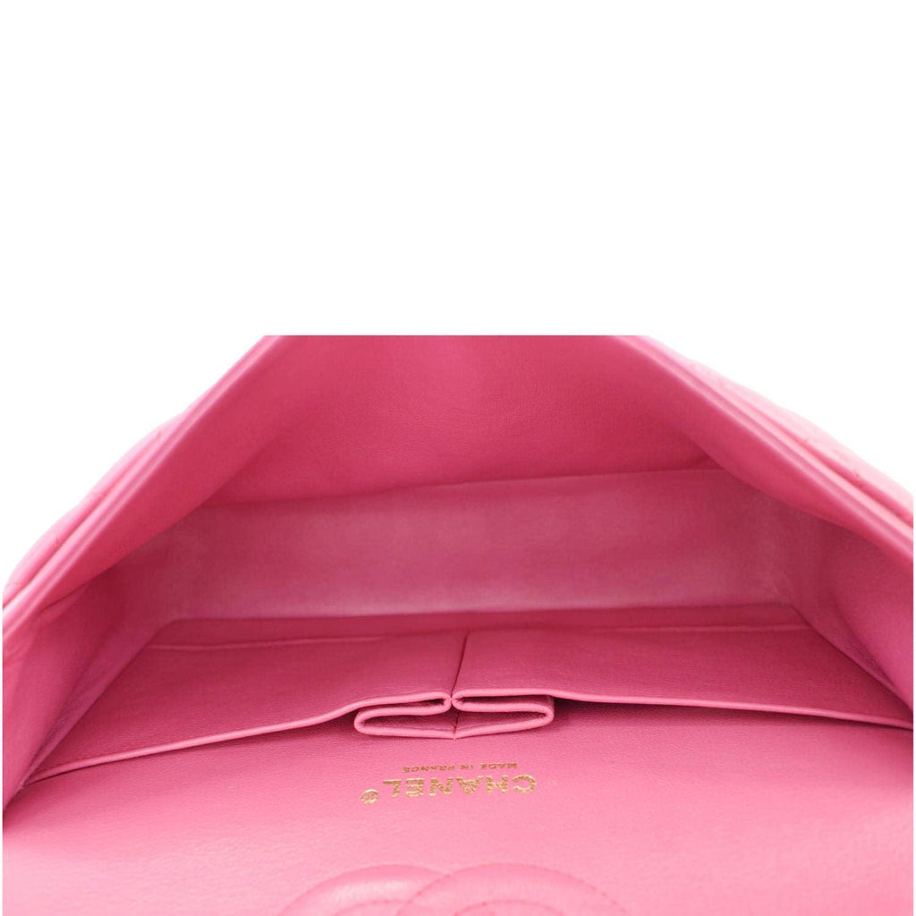 Chanel Classic Double Flap Medium Quilted Leather Shoulder Bag Pink