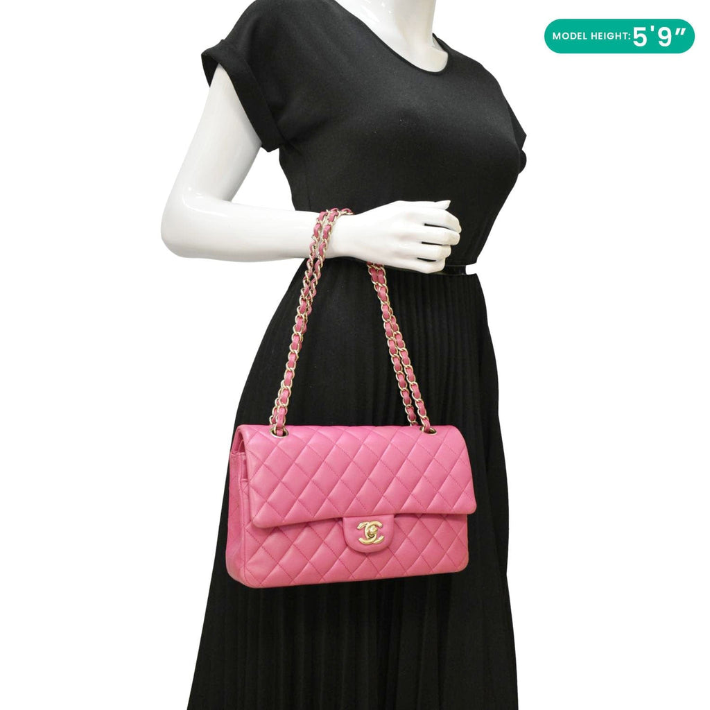 Chanel Classic Double Flap Medium Quilted Leather Shoulder Bag Pink