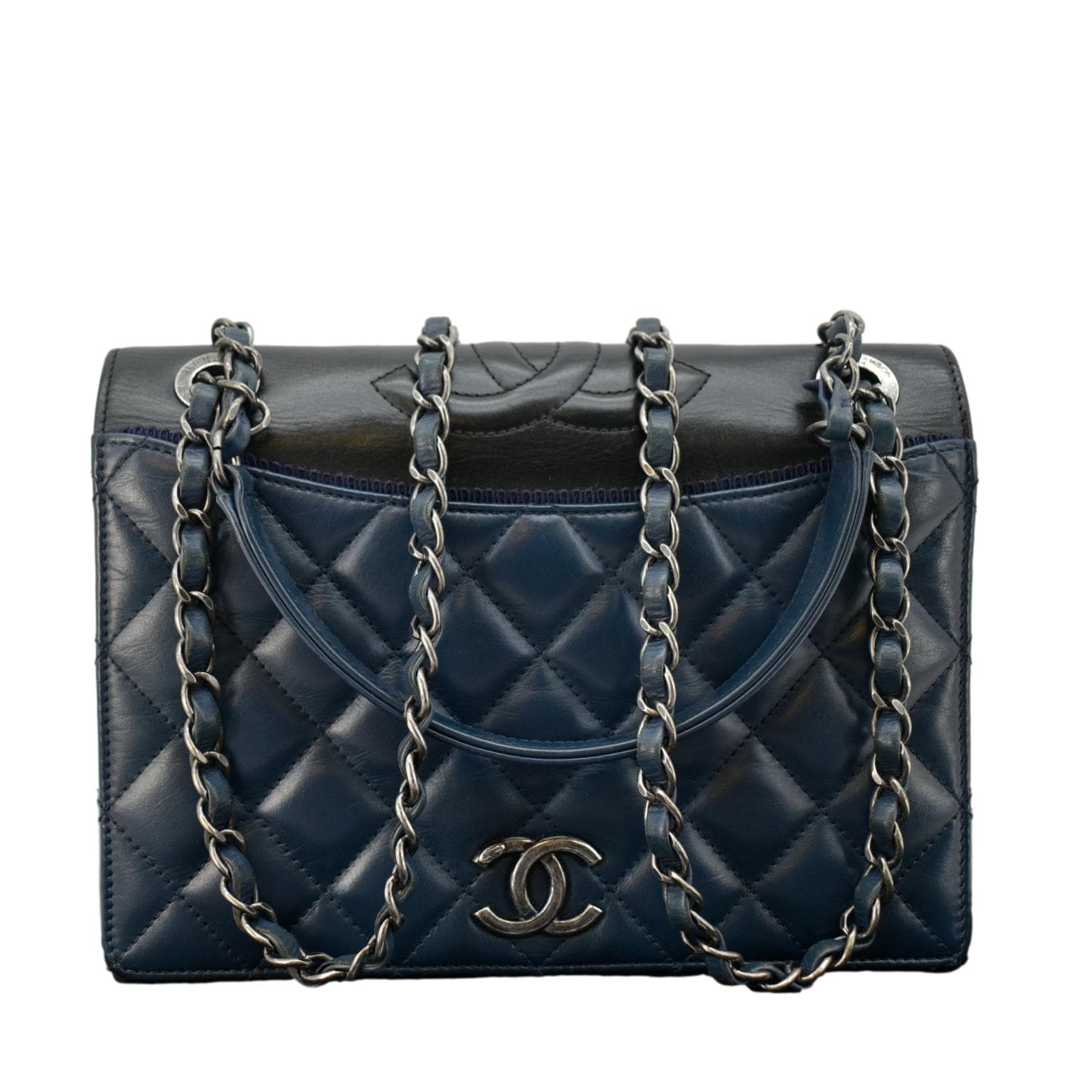 Chanel Ballerine Flap Medium Quilted Leather Crossbody Bag Navy Blue
