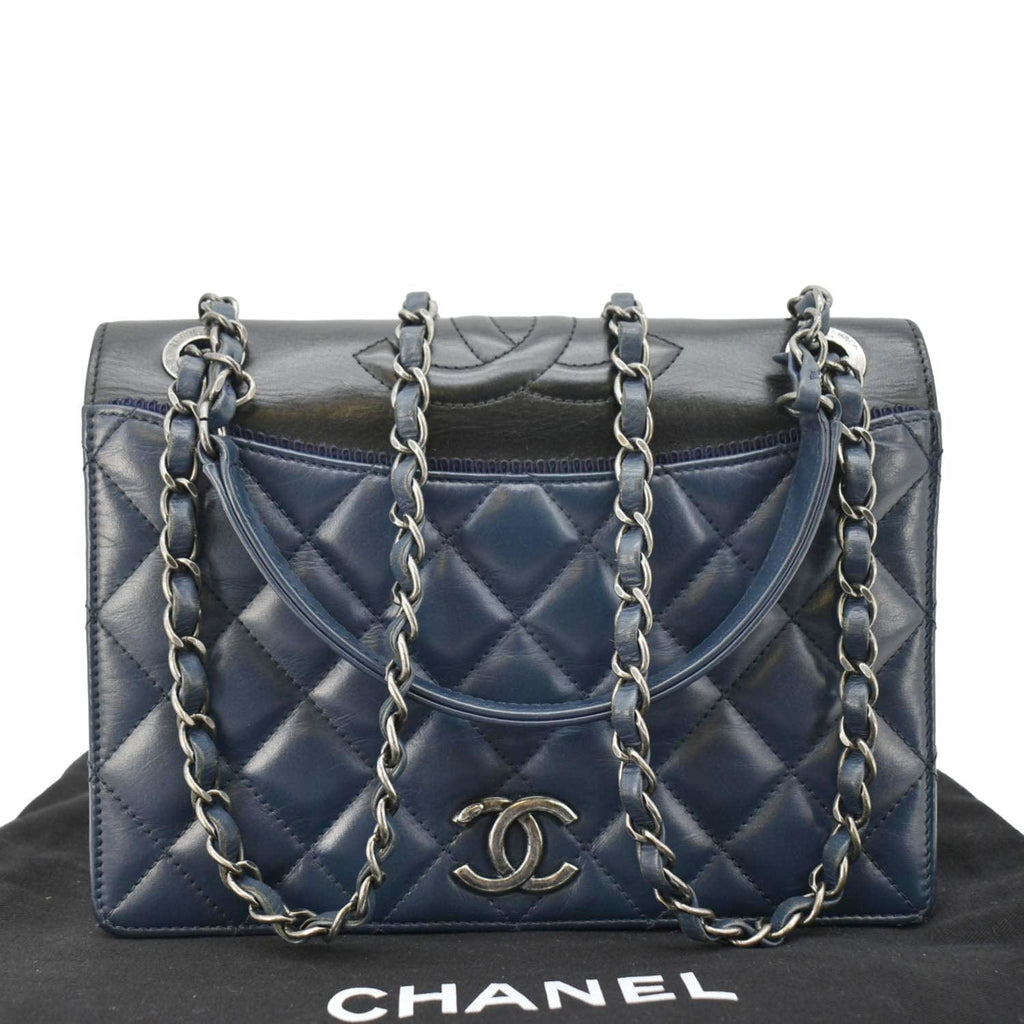 Chanel Ballerine Flap Medium Quilted Leather Crossbody Bag Navy Blue