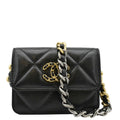 Chanel 19 Flap Coin Purse Quilted Leather Chain Shoulder Bag Black