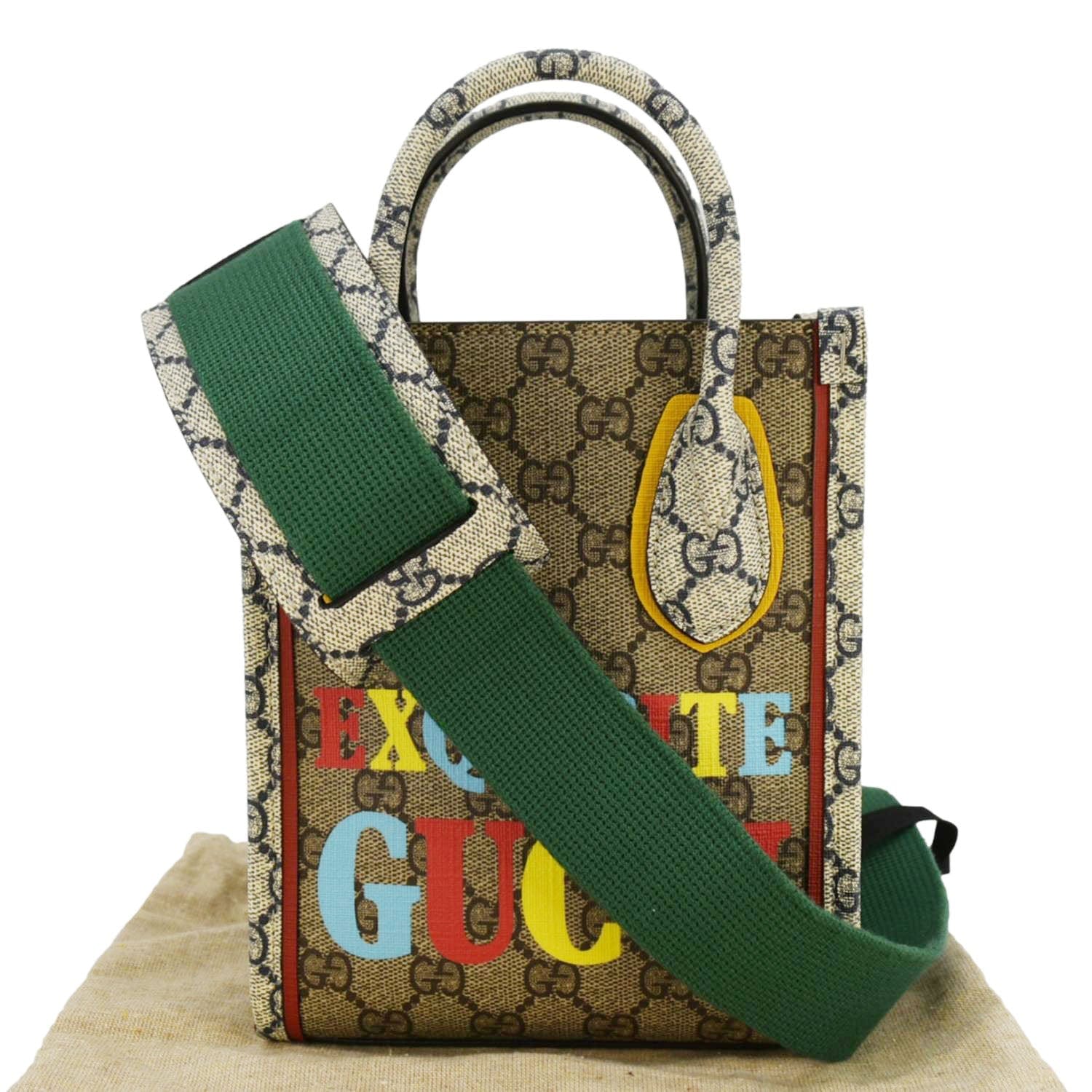 GUCCI Exquisite Mini Gucci Supreme Canvas Vertical Tote Shoulder Bag Beige