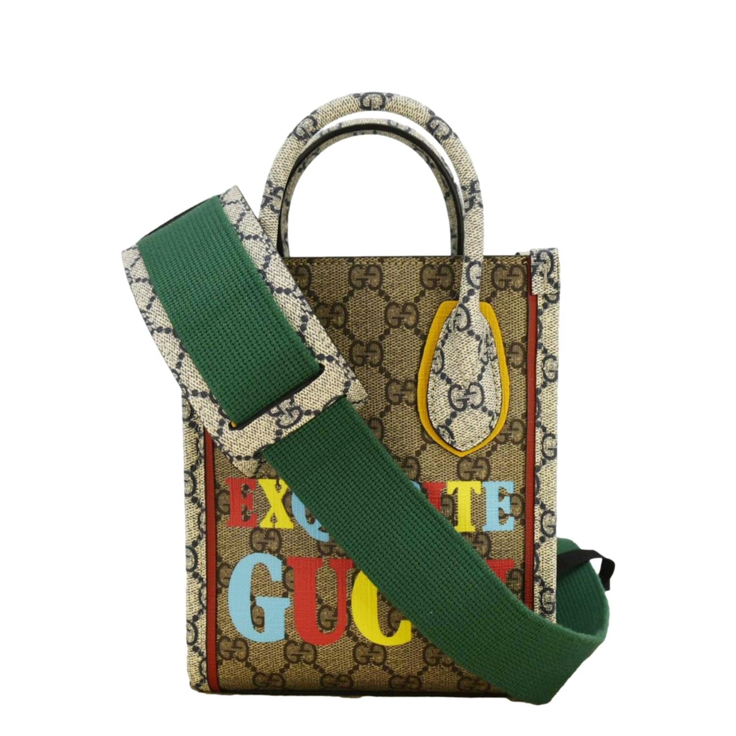 GUCCI Exquisite Mini Gucci Supreme Canvas Vertical Tote Shoulder Bag Beige