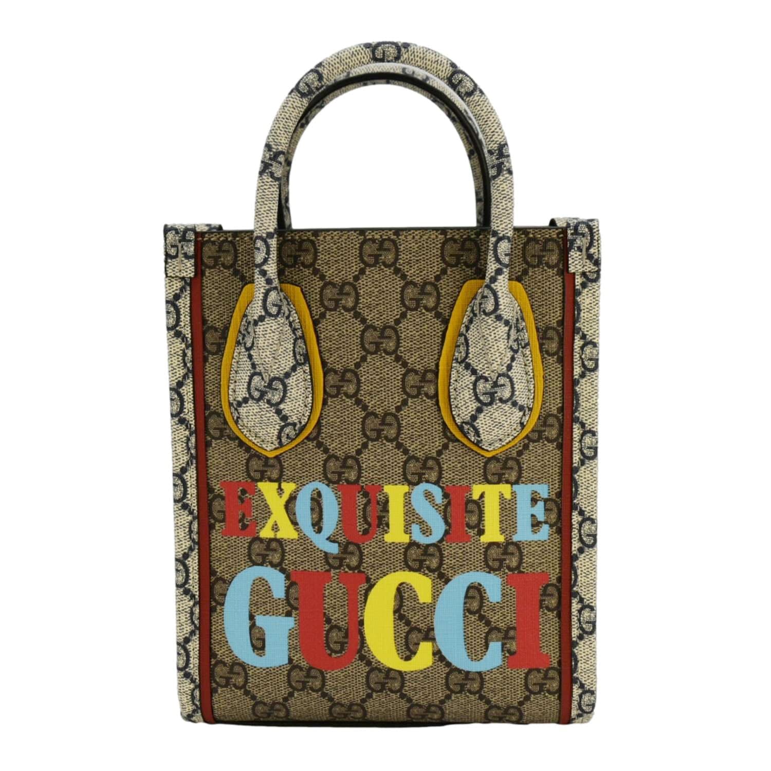 GUCCI Exquisite Mini Gucci Supreme Canvas Vertical Tote Shoulder Bag Beige