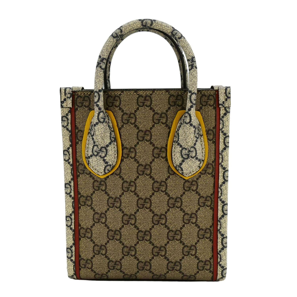 GUCCI Exquisite Mini Gucci Supreme Canvas Vertical Tote Shoulder Bag Beige