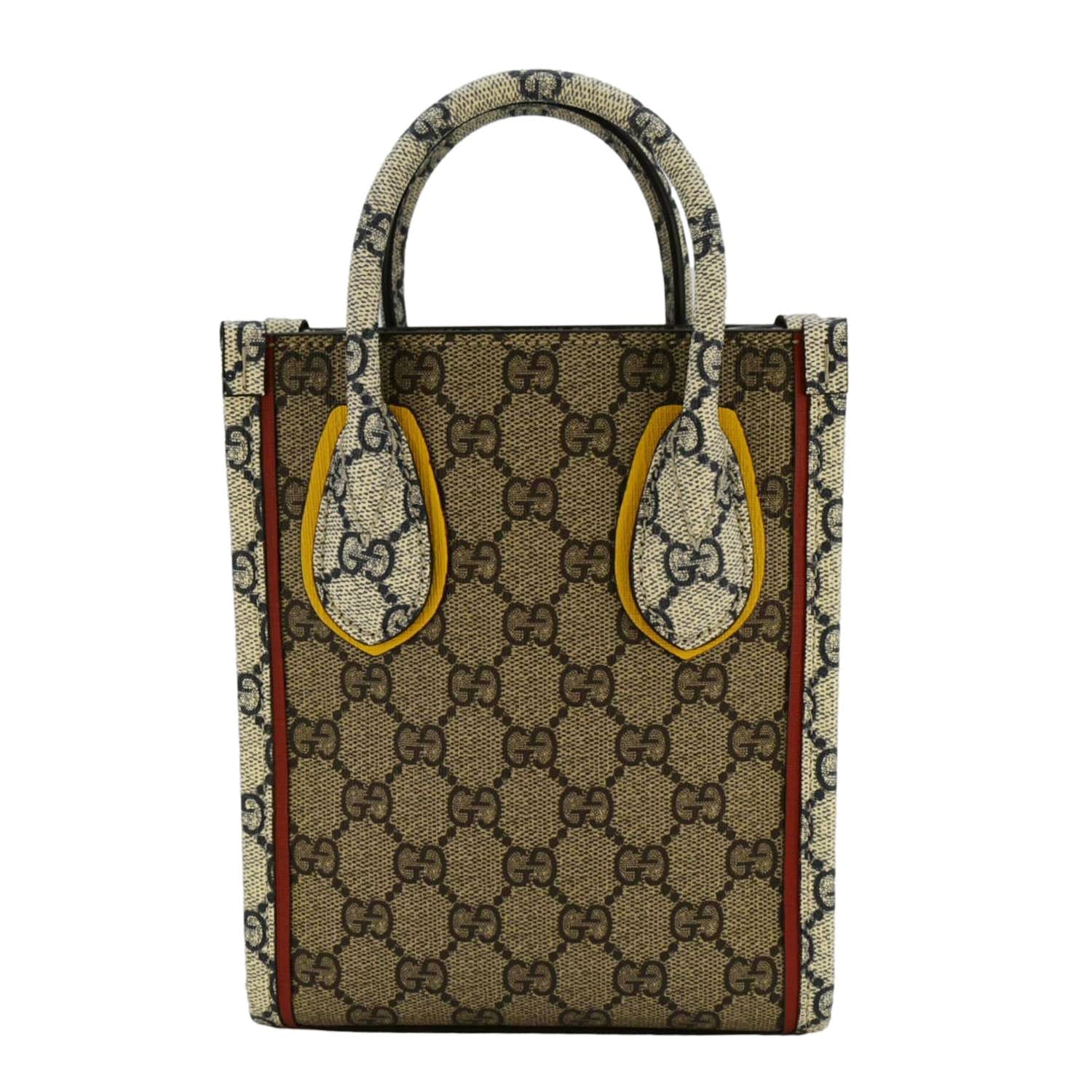 GUCCI Exquisite Mini Gucci Supreme Canvas Vertical Tote Shoulder Bag Beige