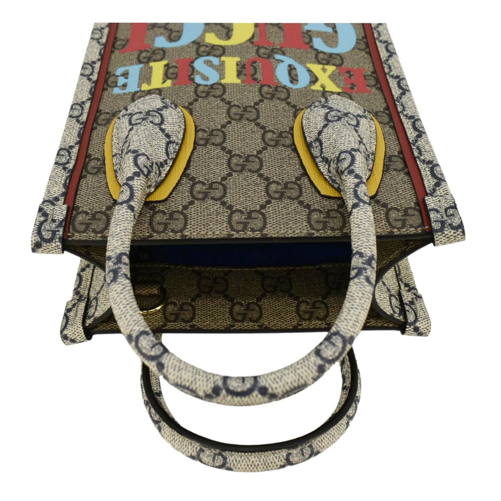 GUCCI Exquisite Mini Gucci Supreme Canvas Vertical Tote Shoulder Bag Beige
