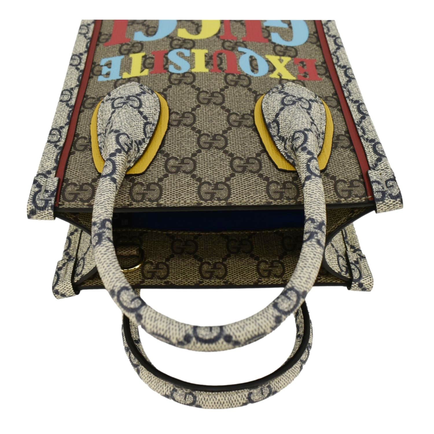 GUCCI Exquisite Mini Gucci Supreme Canvas Vertical Tote Shoulder Bag Beige