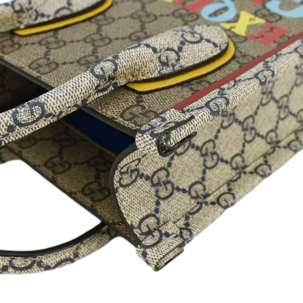 GUCCI Exquisite Mini Gucci Supreme Canvas Vertical Tote Shoulder Bag Beige