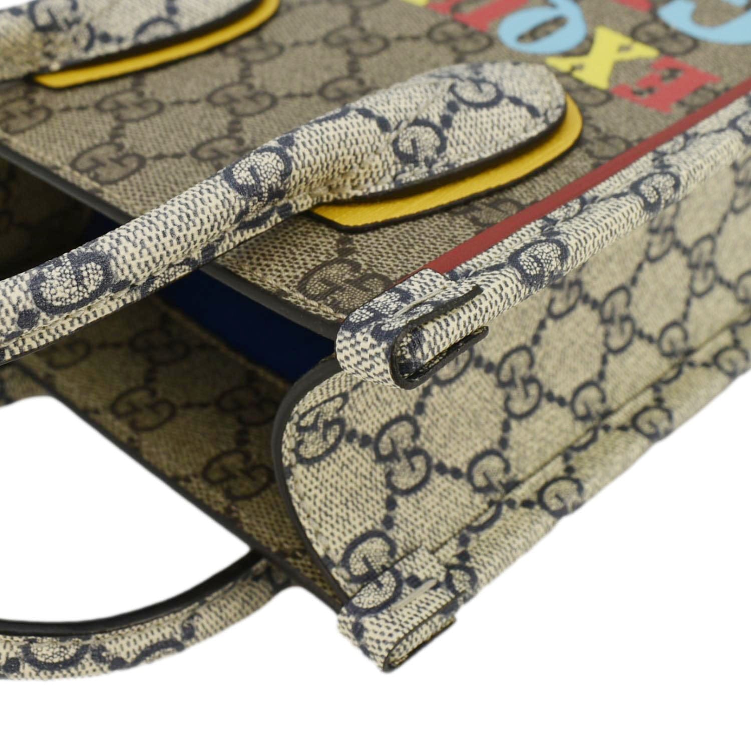 GUCCI Exquisite Mini Gucci Supreme Canvas Vertical Tote Shoulder Bag Beige