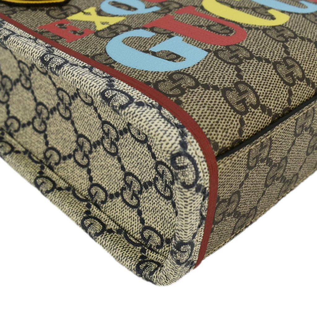 GUCCI Exquisite Mini Gucci Supreme Canvas Vertical Tote Shoulder Bag Beige