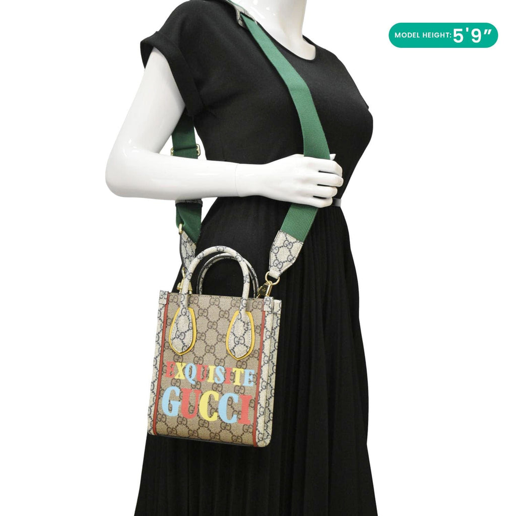 GUCCI Exquisite Mini Gucci Supreme Canvas Vertical Tote Shoulder Bag Beige
