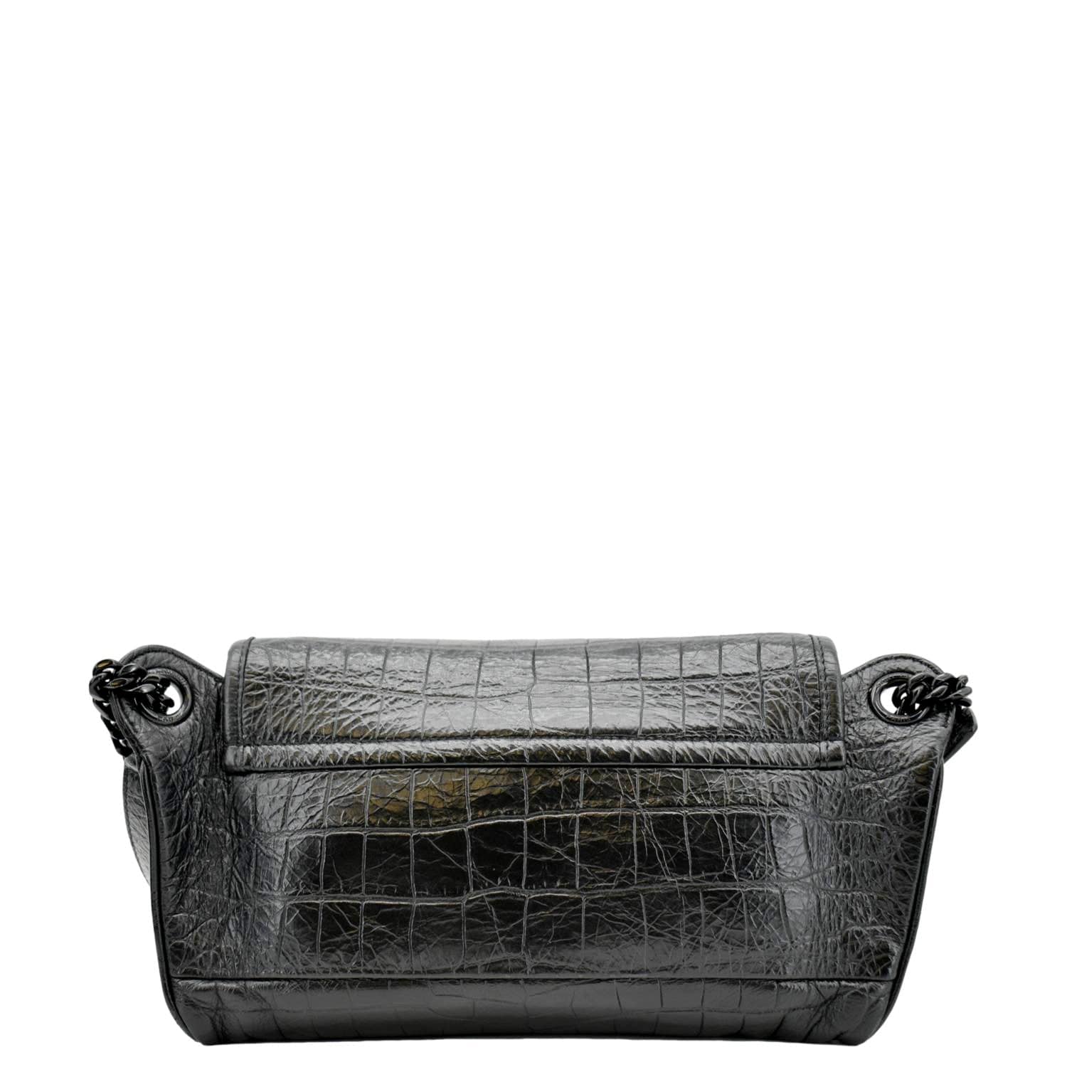 YVES SAINT LAURENT Niki Baby Crocodile Leather Chain Shoulder Bag Black