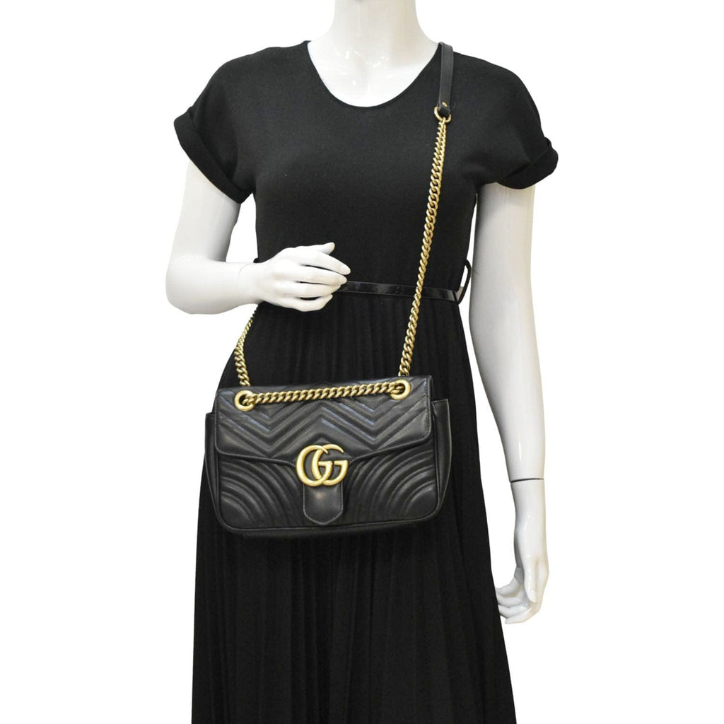 GUCCI Gucci Marmont Small Matelasse Leather Crossbody Bag Black 443497