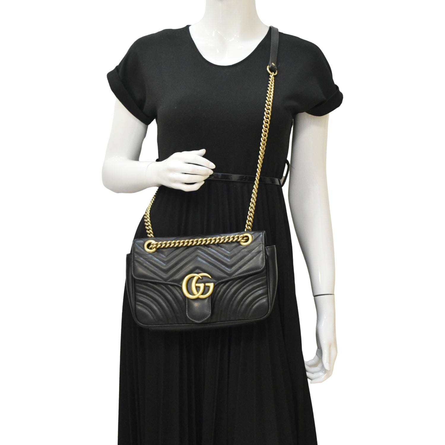 GUCCI Gucci Marmont Small Matelasse Leather Crossbody Bag Black 443497
