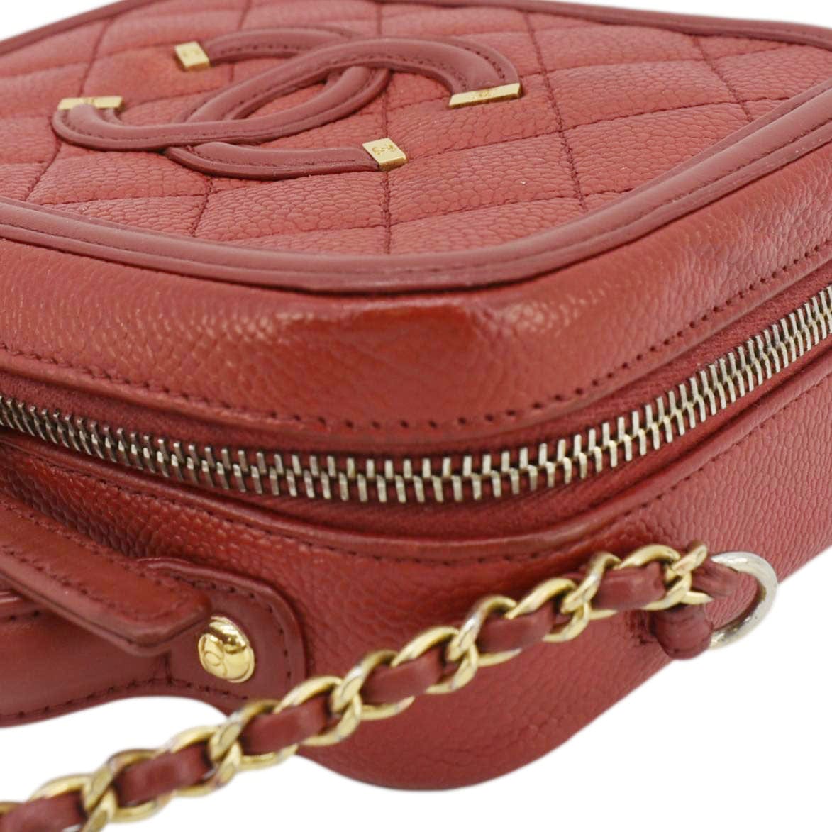 Chanel Vanity Case Filigree CC Caviar Quilted Shoulder Bag Red