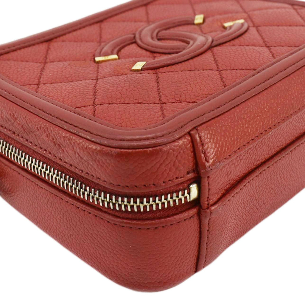 Chanel Vanity Case Filigree CC Caviar Quilted Shoulder Bag Red