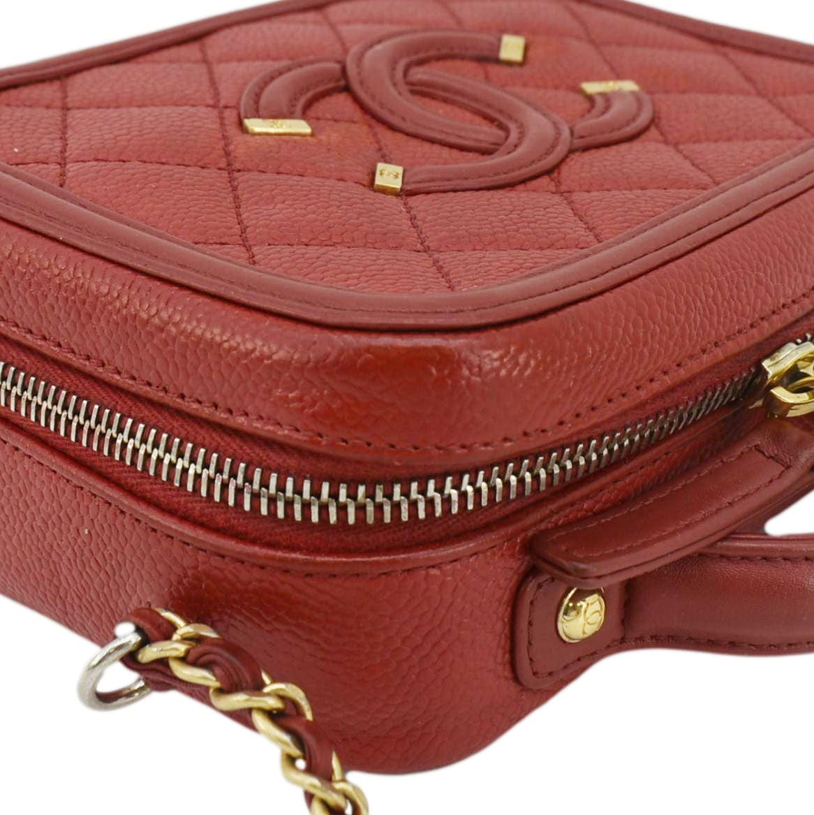 Chanel Vanity Case Filigree CC Caviar Quilted Shoulder Bag Red