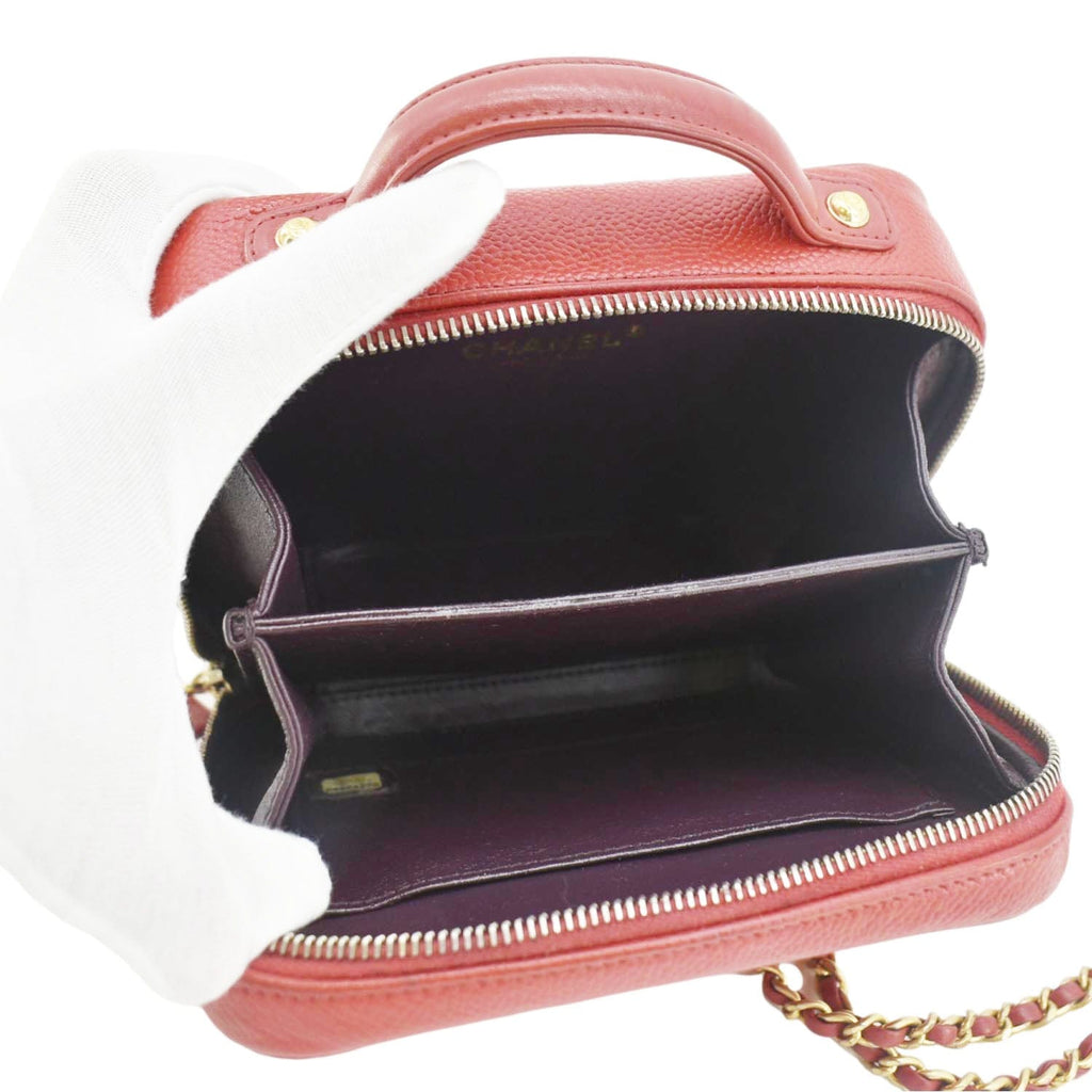 Chanel Vanity Case Filigree CC Caviar Quilted Shoulder Bag Red