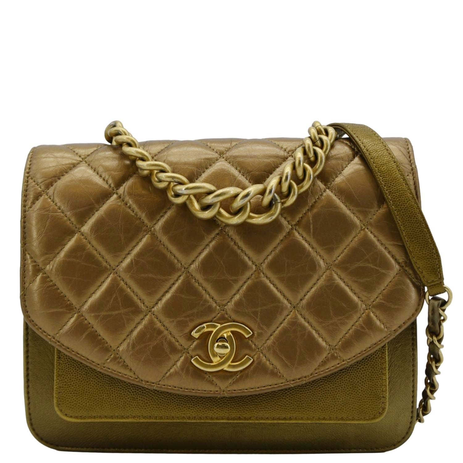 Chanel Chain Handle Flap Quilted Metallic Calfskin Caviar Crossbody Bag Chrome