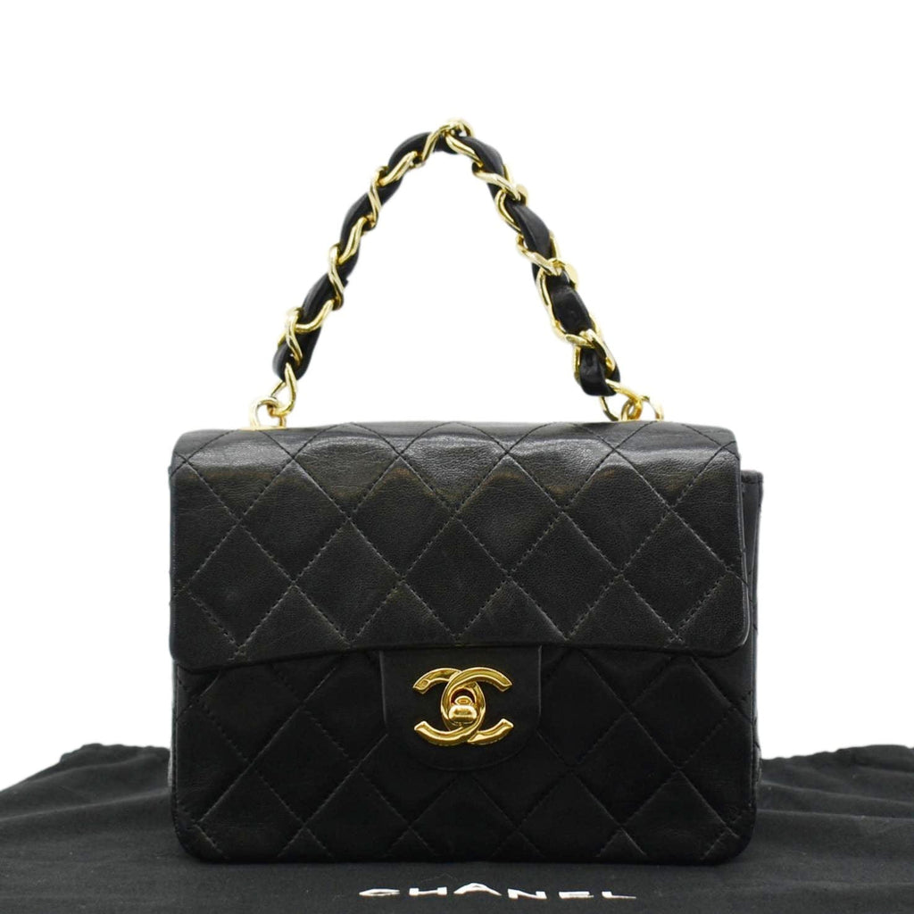 Chanel Square Mini Flap Quilted Leather Chain Shoulder Bag Black