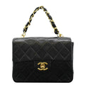 Chanel Square Mini Flap Quilted Leather Chain Shoulder Bag Black