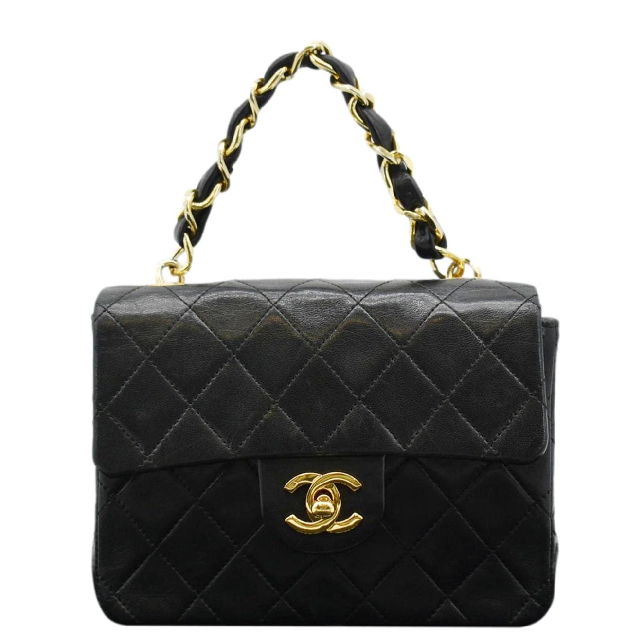 Chanel Square Mini Flap Quilted Leather Chain Shoulder Bag Black