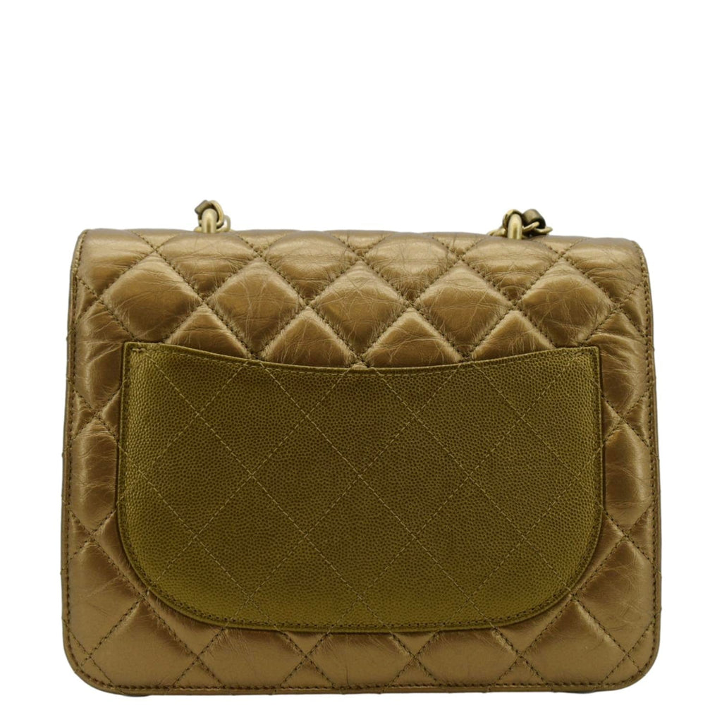 Chanel Chain Handle Flap Quilted Metallic Calfskin Caviar Crossbody Bag Chrome