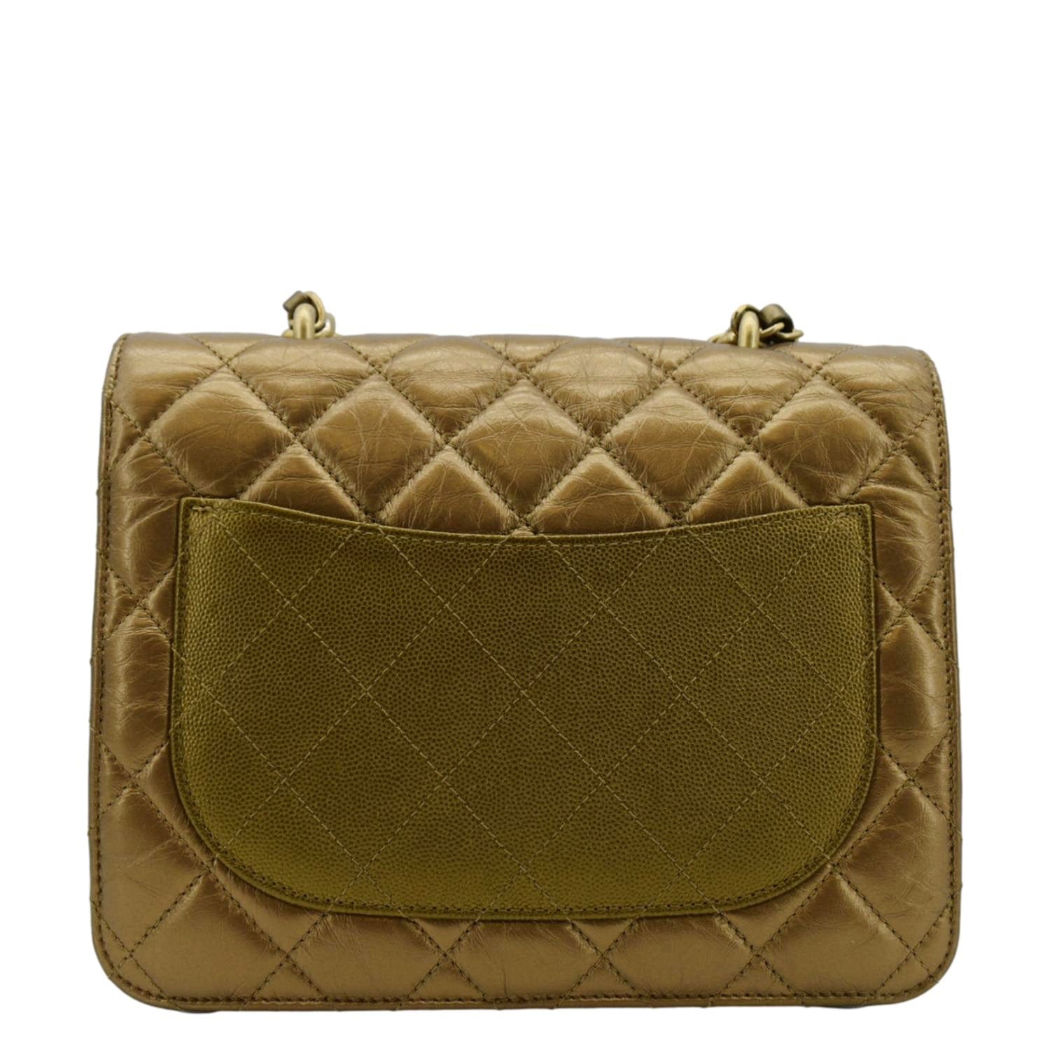 Chanel Chain Handle Flap Quilted Metallic Calfskin Caviar Crossbody Bag Chrome