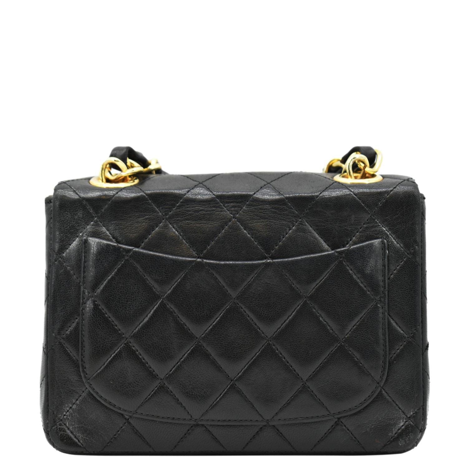 Chanel Square Mini Flap Quilted Leather Chain Shoulder Bag Black