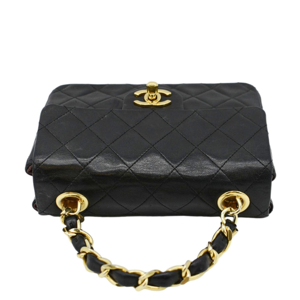 Chanel Square Mini Flap Quilted Leather Chain Shoulder Bag Black