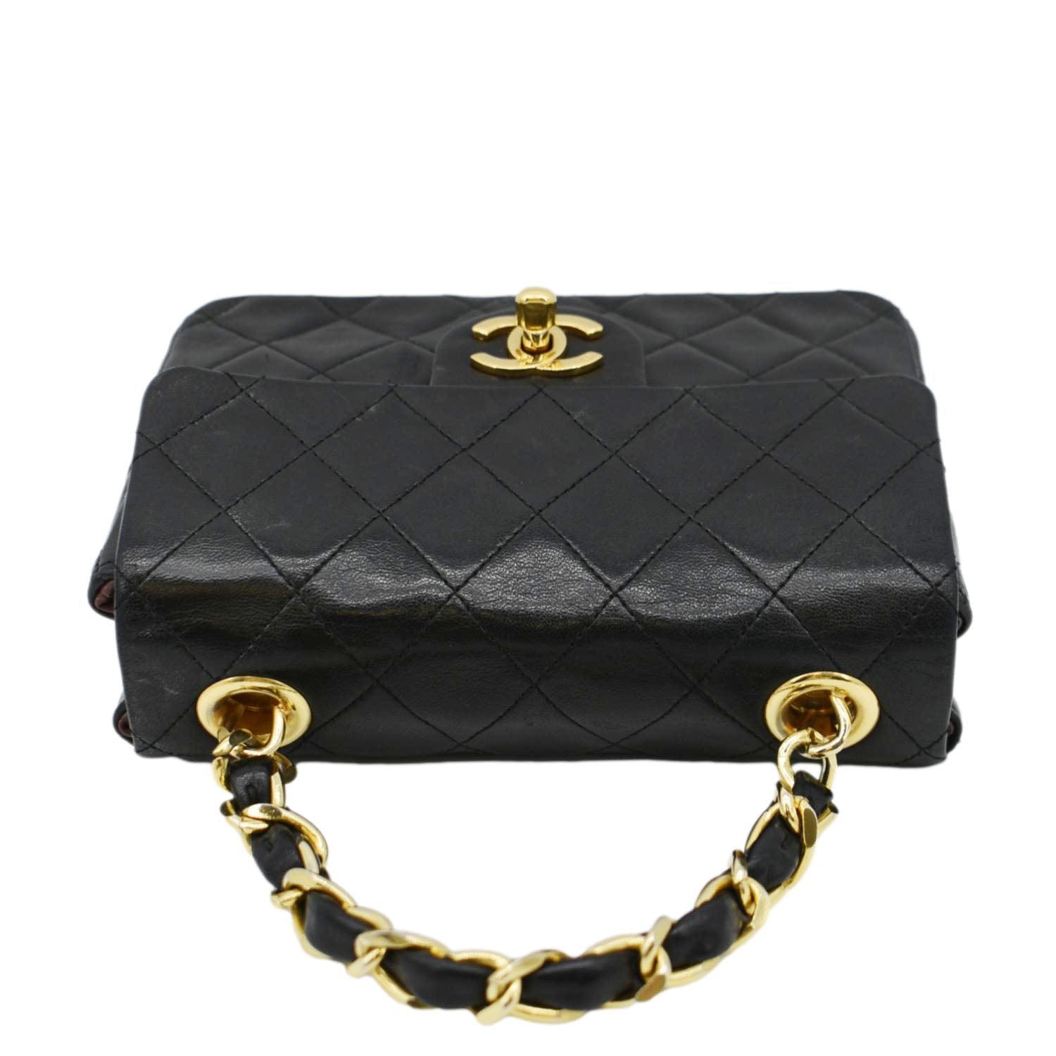 Chanel Square Mini Flap Quilted Leather Chain Shoulder Bag Black
