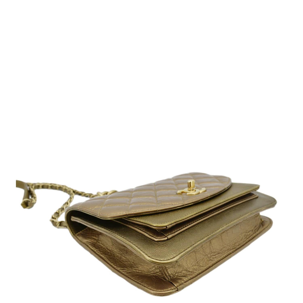 Chanel Chain Handle Flap Quilted Metallic Calfskin Caviar Crossbody Bag Chrome