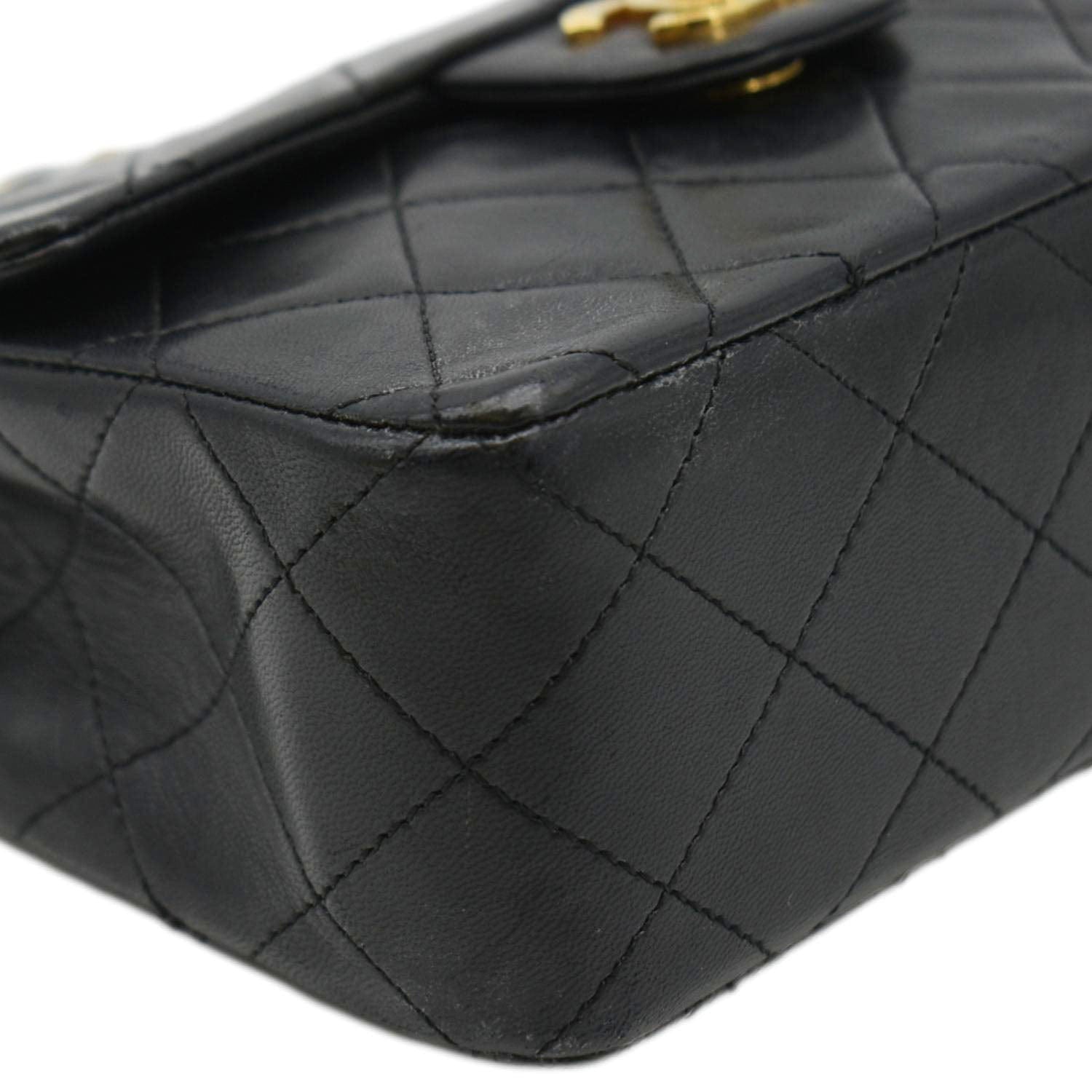 Chanel Square Mini Flap Quilted Leather Chain Shoulder Bag Black