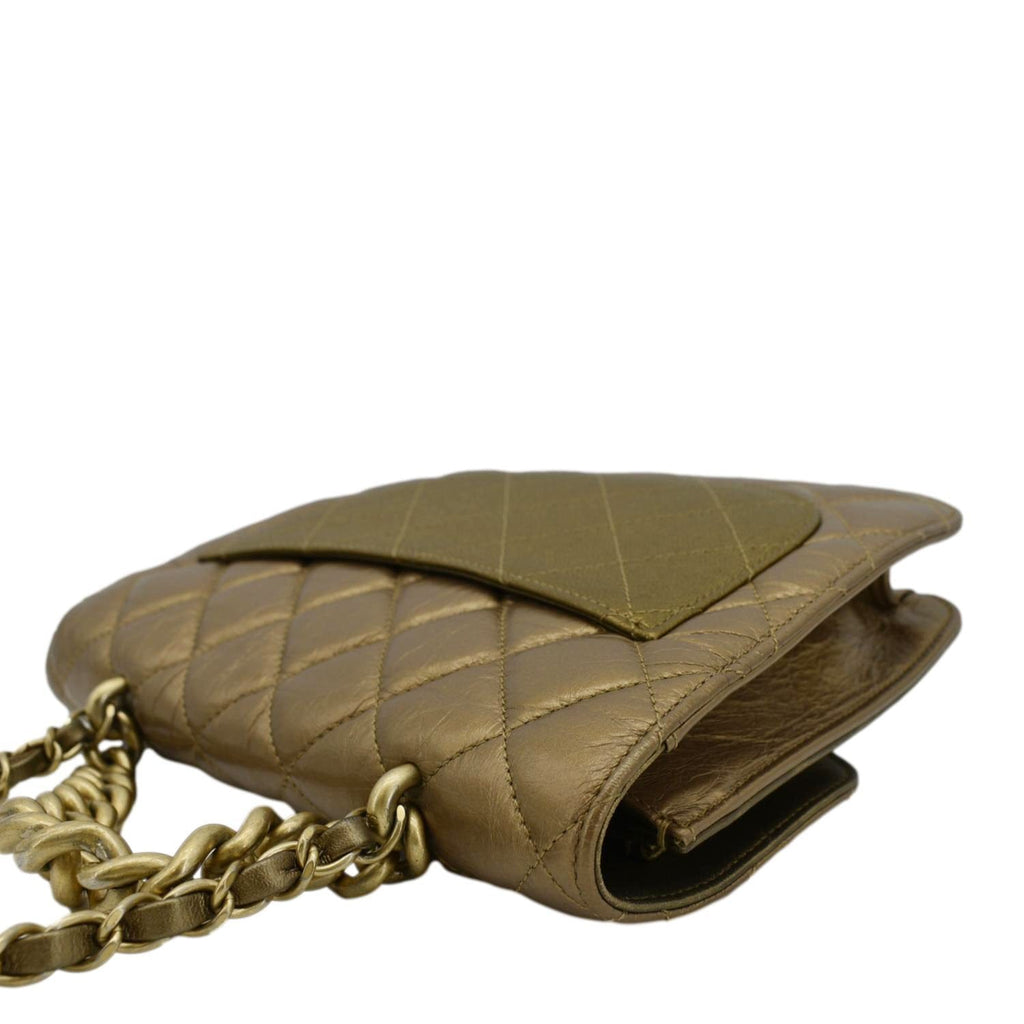 Chanel Chain Handle Flap Quilted Metallic Calfskin Caviar Crossbody Bag Chrome