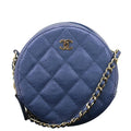 Chanel Round Clutch with Chain Mini Quilted Iridescent Caviar Leather Crossbody Bag Shiny Blue