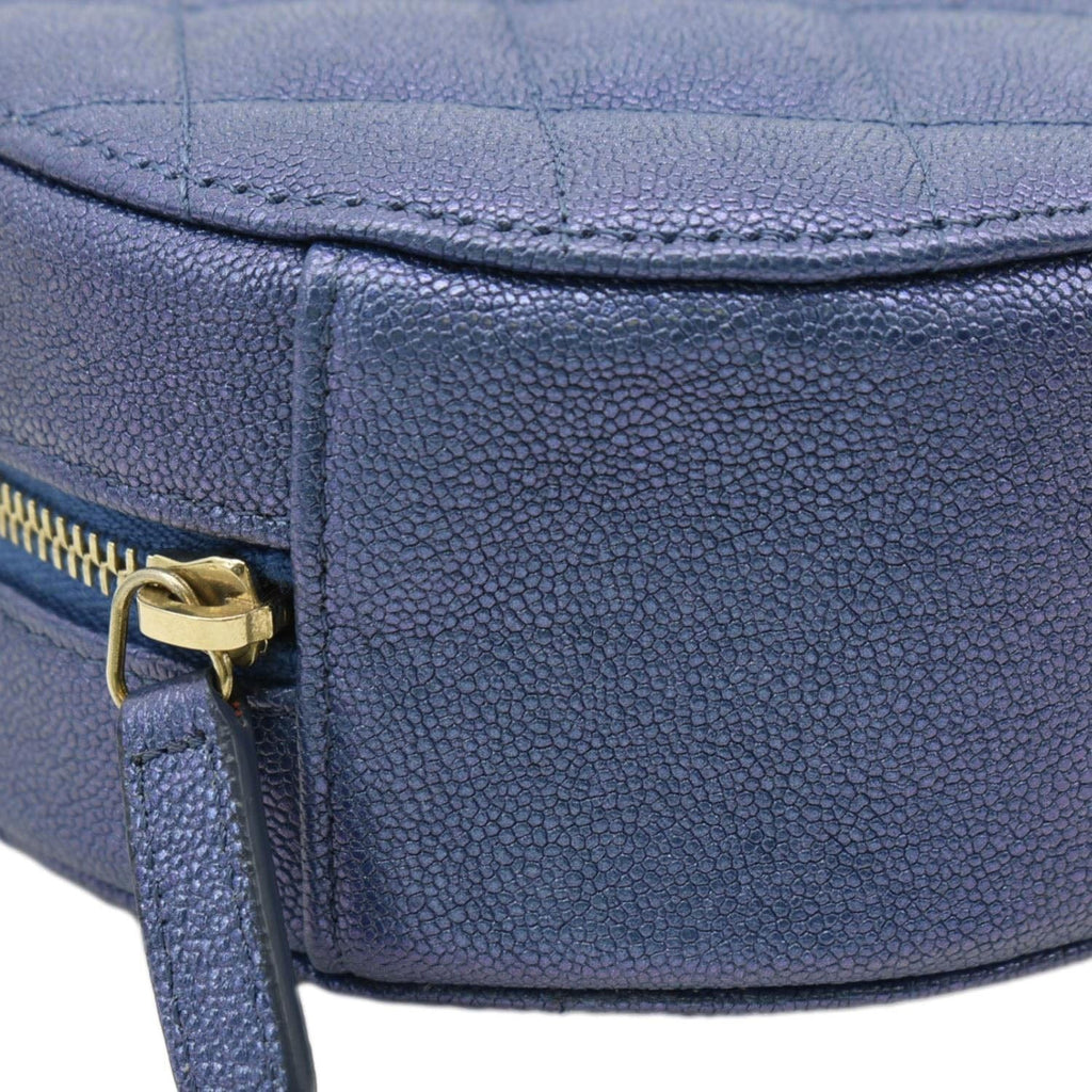 Chanel Round Clutch with Chain Mini Quilted Iridescent Caviar Leather Crossbody Bag Shiny Blue