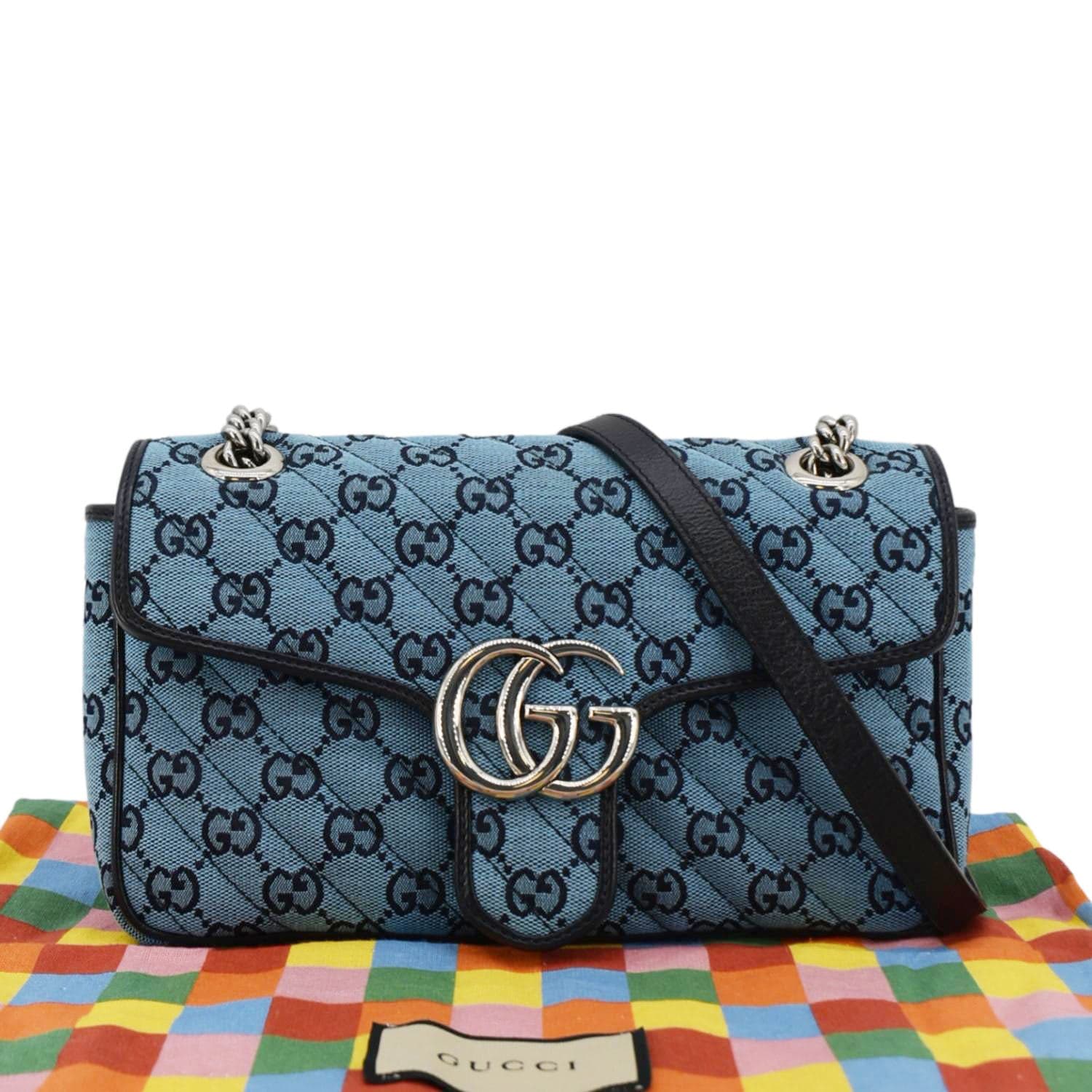 GUCCI Gucci Marmont Canvas Leather Crossbody Bag Blue 443497