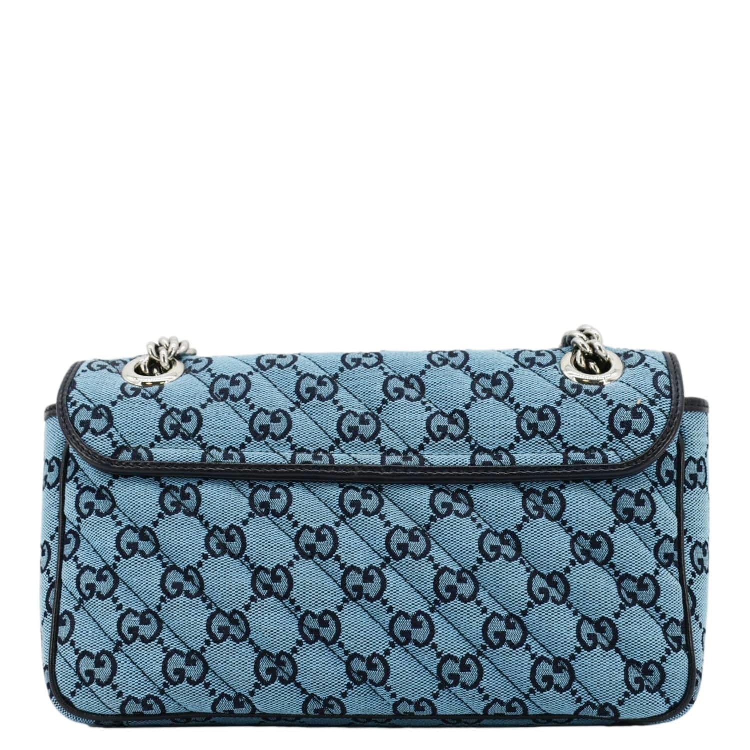 GUCCI Gucci Marmont Canvas Leather Crossbody Bag Blue 443497