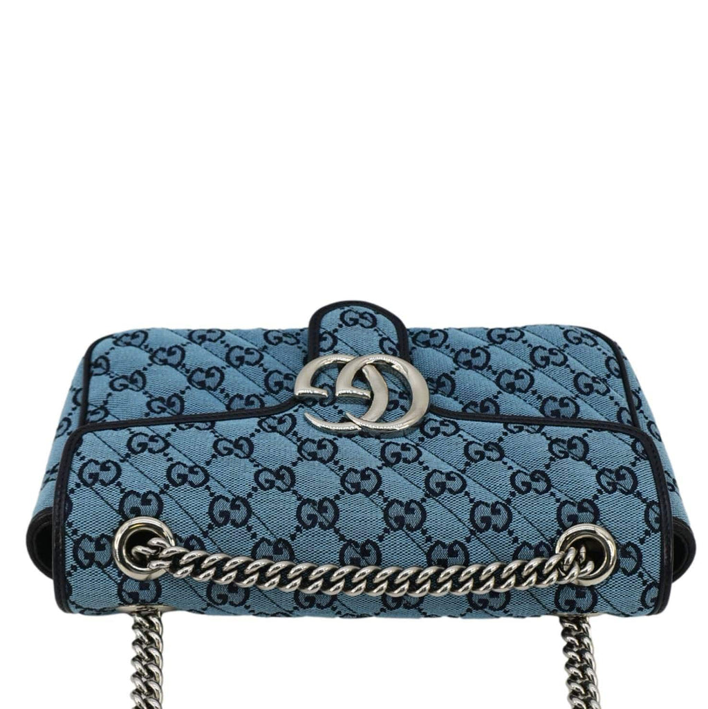 GUCCI Gucci Marmont Canvas Leather Crossbody Bag Blue 443497