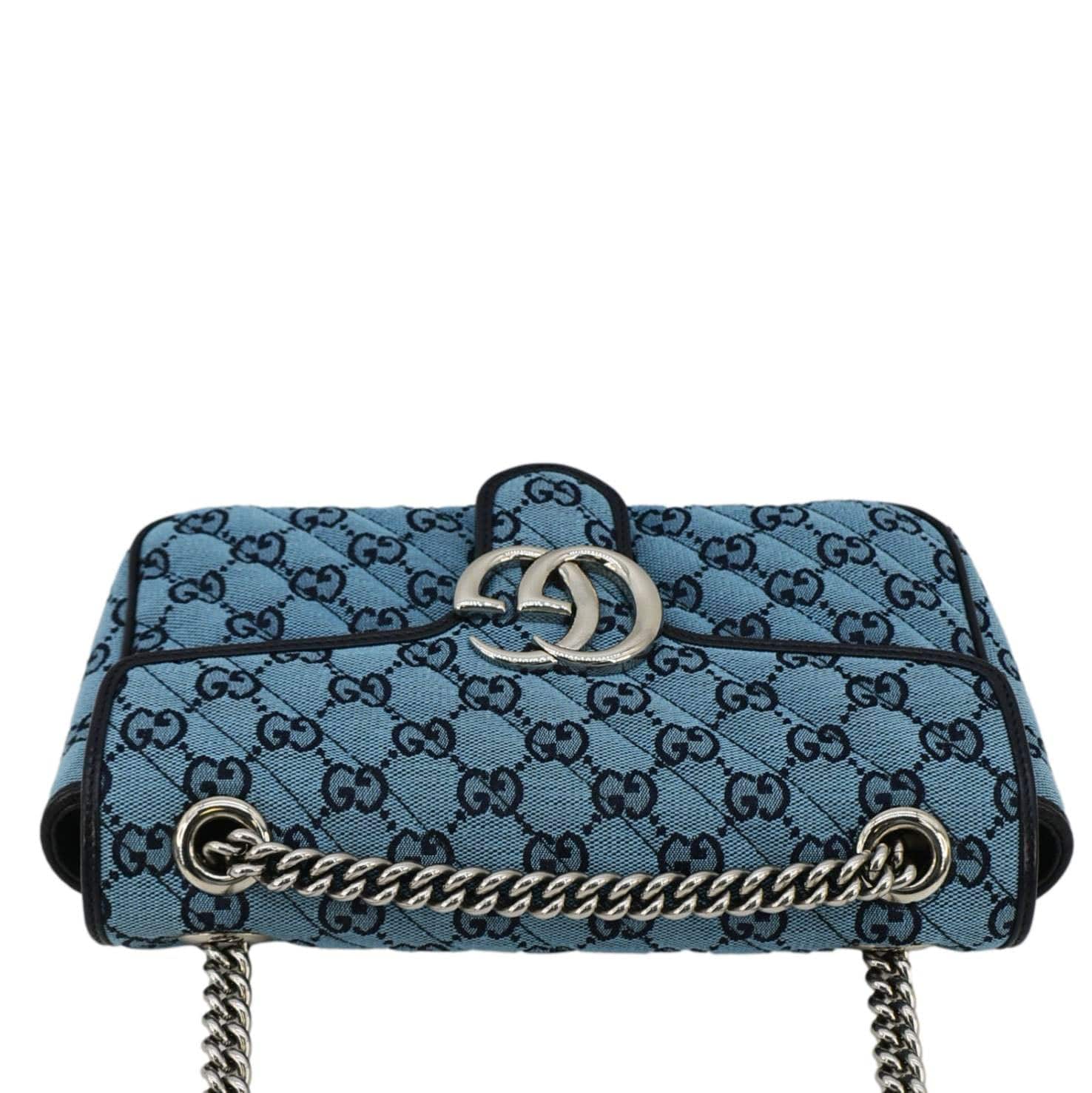 GUCCI Gucci Marmont Canvas Leather Crossbody Bag Blue 443497