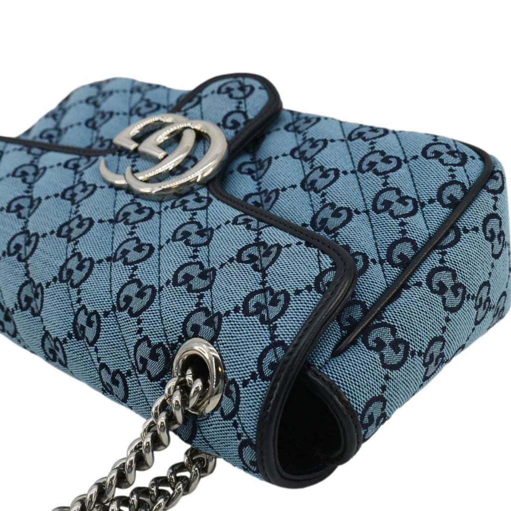 GUCCI Gucci Marmont Canvas Leather Crossbody Bag Blue 443497